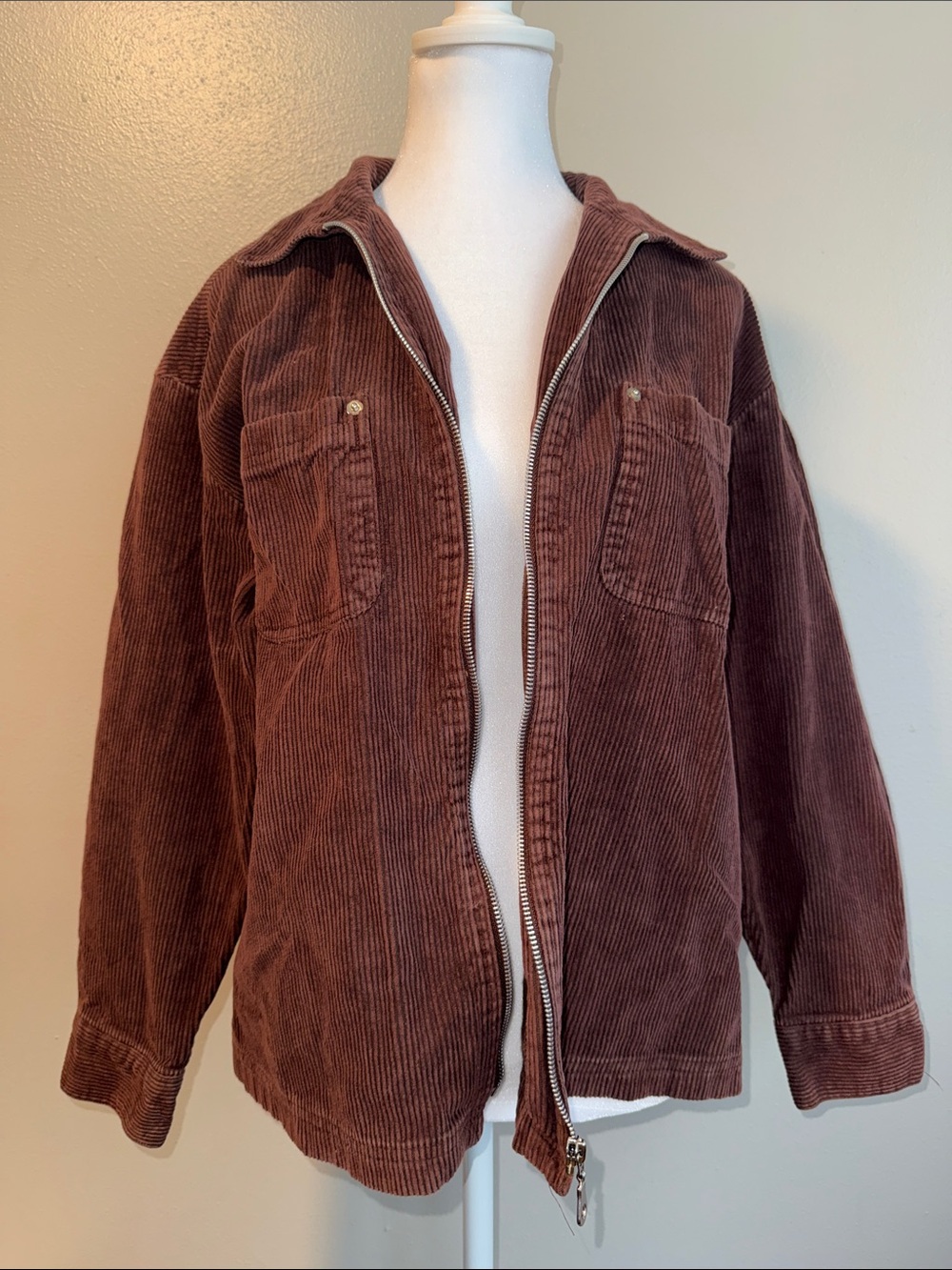 Men's Brown Corduroy Zip Shirt Jacket